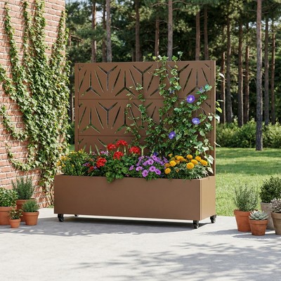 MAYEERTY 47 x 47 Inch Metal Planter Box with Trellis, Star Outdoor ...