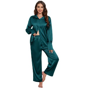 Clearlove Pajamas Set for Women 2 Pieces Button Down Long Sleeve Satin Pajama Sets - 1 of 4