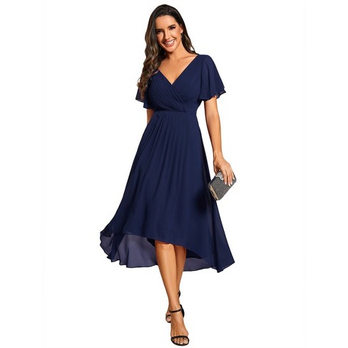 Ever Pretty Chiffon Ruffles Sleeve Pleated Simple Bridesmaid Dress