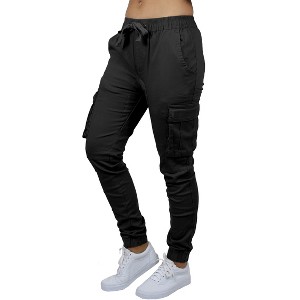 Jump Start Women's Loose  Fit  Cotton Flex Stretch Cargo Jogger Pants - 1 of 3