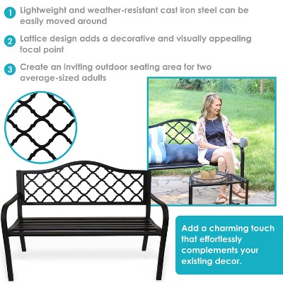 Sunnydaze 50-Inch Black Cast Iron Lattice Outdoor Garden Bench