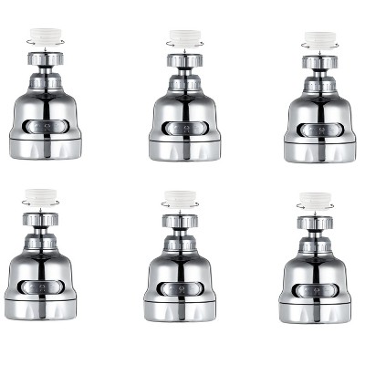 6-Pack 360° Rotating Faucet Aerator, 3-Mode Adjustable Shower Head Nozzle, Water-Saving Chrome-Plated Extension for Kitchen Sink (Family Value Set)