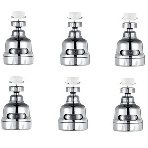 6-Pack 360° Rotating Faucet Aerator, 3-Mode Adjustable Shower Head Nozzle, Water-Saving Chrome-Plated Extension for Kitchen Sink (Family Value Set) - 1 of 4