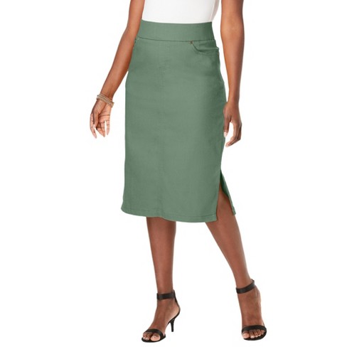 Jessica London Women’s Plus Size Comfort Waist Midi Skirt, 18 - Olive ...
