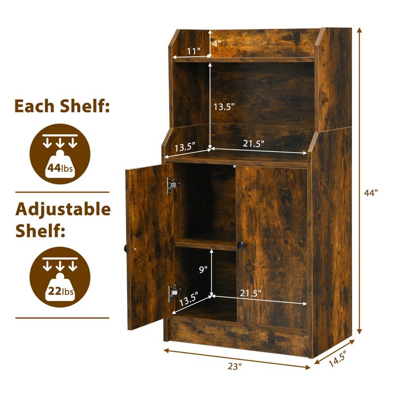 Costway Storage Cabinet Bookcase w/2 Doors and Open Shelves Display Shelf Rustic Brown, 2 of 11