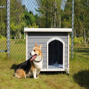 Bencmate Medium Wooden Outdoor Dog House,Elevated Floor, Adjustable Plastic Feet,Gray (38"*24"*27.5") - 1 of 3