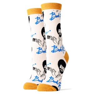 Oooh Yeah Womens Bob Ross Crew Socks (It's Bob Ross Tan) - 1 of 2
