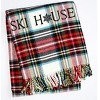 HomeRoots 55" X 70" Black Red And White Plaid Cotton Blend Ski House Embroidered Throw Blanket with Fringe - 4 of 4