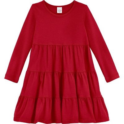 City Threads Girls Soft Jersey Cotton Long Sleeve Tiered Dress - USA-Made Comfortable & Stylish Kids/Toddlers Clothing
