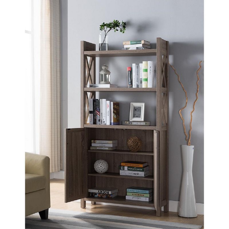 FC Design Wooden Display Bookshelf with Three Top Shelves and Storage Cabinet with Three Interior Shelves in Dark Taupe Finish, 3 of 5