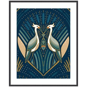 Kate and Laurel Framed Art Art Deco Herons Blue by Carey Copeland, 33x41, Stylish Black Narrow - 1 of 4