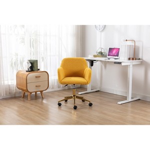 VASIP Modern Soft Teddy Fabric Office Chair Adjustable Height 360 Revolving  with Gold Metal Legs, for Home,Office,White - 1 of 4