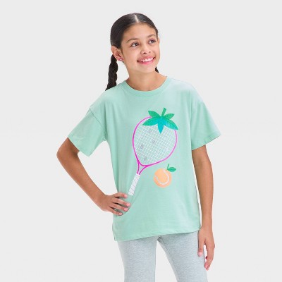 Girls' Short Sleeve Oversized Tennis Graphic T-Shirt - Cat & Jack™ Light Green M