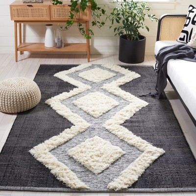 Handmade Black Wool Rectangular 8' x 10' Rug