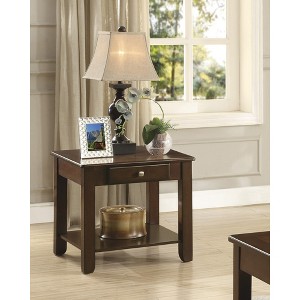 22" Wooden Contemporary End Table with Drawer, Shelf and Chrome Knobs for Living Room - 1 of 4