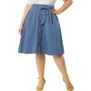 Agnes Orinda Women's Plus Size Tie Waist Button Front Pockets A-Line Midi Denim Skirts - 4 of 4