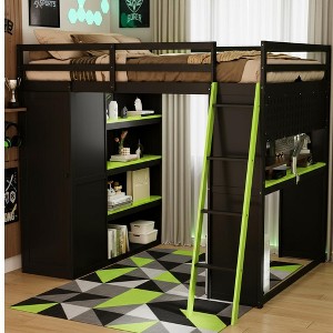 Polibi Full Size Loft Bed with Wardrobe, Desk, Blackout Curtains & RGB App-Controlled Lights - 1 of 4