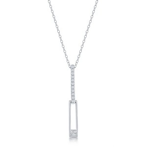 Bella Silver Sterling Silver Asymmetric Paperclip CZ Necklace - Silver - 16+2 Inch - 1 of 2