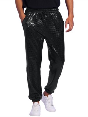 Lars Amadeus Men's Drawstring Waist Disco Shiny Metallic Pants