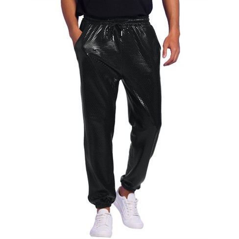 Lars Amadeus Men's Drawstring Waist Disco Shiny Metallic Pants