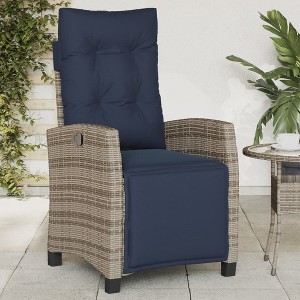 vidaXL Reclining Patio Chairs with Footrest - Set of 2, Adjustable Poly Rattan Loungers, Weather-Resistant & UV-Protected, Easy Clean, Navy Cushions - 1 of 4