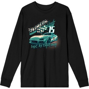 Car Fanatic Electric Fast Teal Sports Car Adult Crew Neck Long Sleeve Tee - 1 of 2