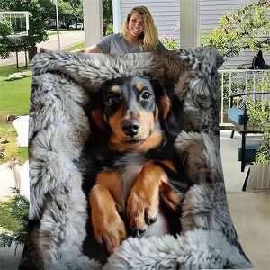 Lomsoe Adorable Puppy Blanket - Soft Flannel All Season Cozy Throw for Car, Home & Outdoor Use - Contemporary Style Pet Blanket. - 1 of 4