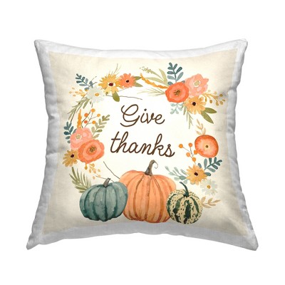 Stupell Industries Give Thanks Orange Pumpkin Flower Wreath Sentiment