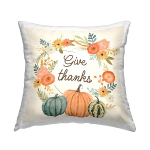 Stupell Industries Give Thanks Orange Pumpkin Flower Wreath Sentiment - 1 of 3