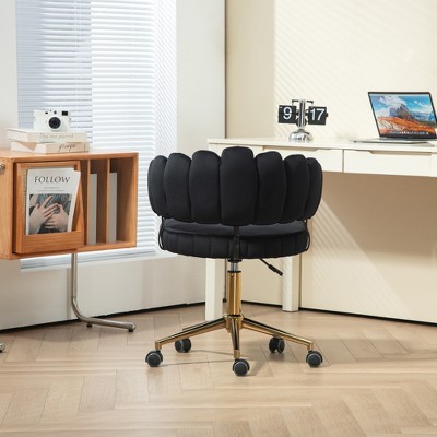 RISOKEYS Cute Office Chair with Back,Comfy Armless Office Chairs & Velvet Desk Chair with Wheels,360 Swivel Makeup Chair with Adjustable High