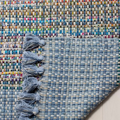 Handmade Blue and Multicolor Wool Cotton Flat Woven Accent Rug