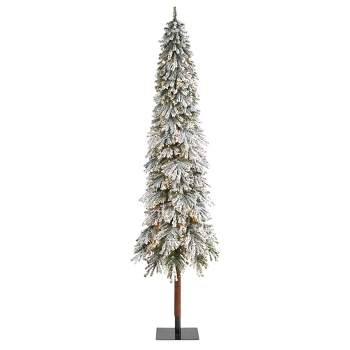 9ft Nearly Natural Pre-Lit Flocked Slim Grand Alpine Artificial Christmas Tree Clear Lights