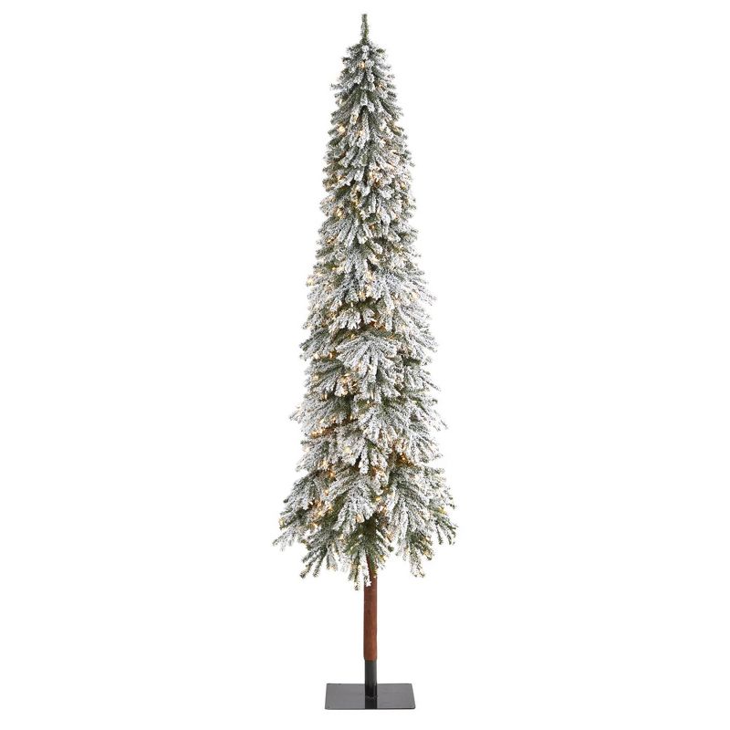 9ft Nearly Natural Pre-Lit Flocked Slim Grand Alpine Artificial Christmas Tree Clear Lights, 1 of 9