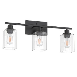 DORESshop Vintage Industrial 3-Light Vanity Light, Matte Black Finish, E26 Base, Non-Integrated, Clear Square Glass Shades, Bulbs Not Included - 1 of 4