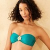 Women's High Shine Center Front Hibiscus Detail Bandeau Bikini Top - Wild Fable™ Teal Green - 3 of 4