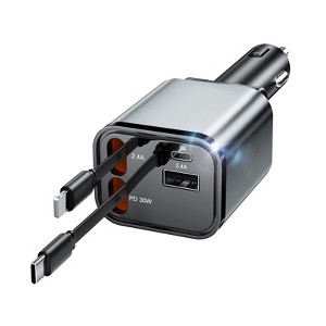 Itopfox Retractable Car Charger Adapter for iPhone 17, 4-in-1 Fast Charging Car Phone Charger, 69W USB C Truck Accessories, Road Trip Essentials Gift - 1 of 4