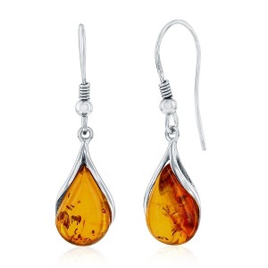 Simona Sterling Silver, Teardrop Amber Dangle Earrings - Brown - 1 of 2