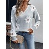 Women's V-Neck Long-Sleeve Sweater Casual Color-Block Lace Collar Jacquard Pullover - 3 of 4