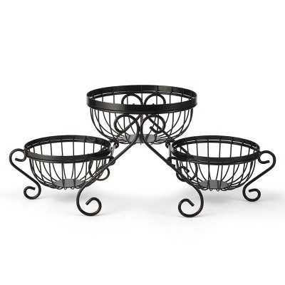 Scroll Black Iron 3-Piece Round Storage Basket Set