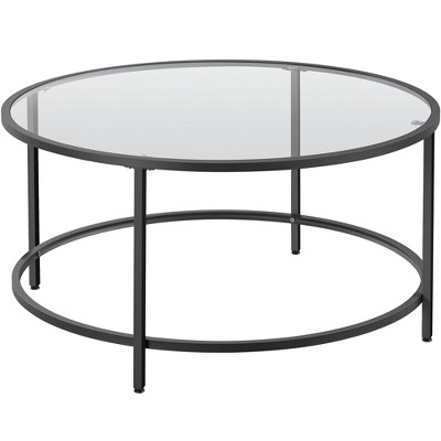 Yaheetech Modern Glass-Top Coffee Table Round End Table