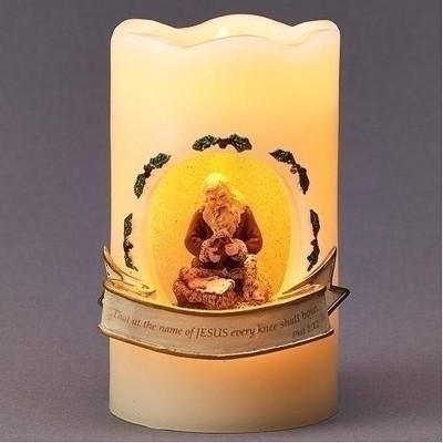 Roman 5" Battery Operated LED Lighted Nativity Scene with Santa Pillar Candle