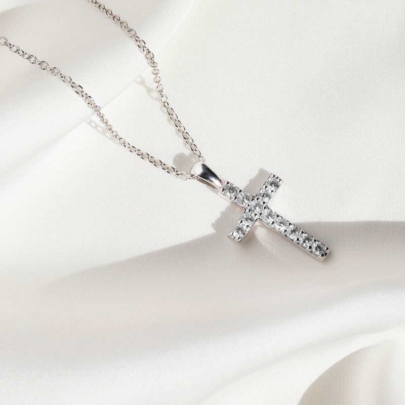 Girls' CZ Stick Cross Sterling Silver Necklace - In Season Jewelry, 5 of 7