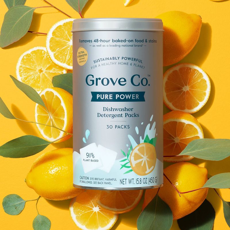 Grove Co. Lemon Eucalyptus Pure Power Dishwasher Detergent Packs - 15.8oz/30ct, 4 of 8