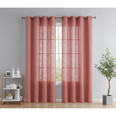HLC.ME Abbey Faux Linen Textured Semi Sheer Privacy Light Filtering Window Grommet Thick Curtain Panels, Set of 2
