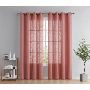 HLC.ME Abbey Faux Linen Textured Semi Sheer Privacy Light Filtering Window Grommet Thick Curtain Panels, Set of 2 - 1 of 4