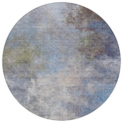 Denim Blue And Ivory Abstract Washable Indoor Outdoor Area Rug