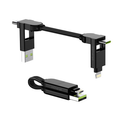 inCharge X - The 100W Swiss Army Knife of Cables, Portable Keyring Compatible with Apple iPhone/USB/USB-C/Micro USB Cable (Black)