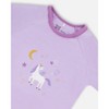 Deux par Deux Girl Organic Cotton Short Sleeve Top and Pant Pajama Set White Unicorn on Mauve - 2 of 3