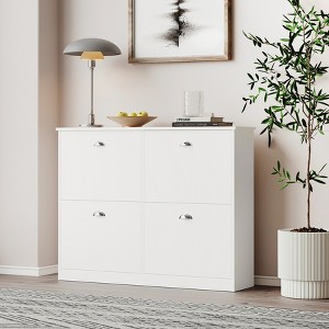 TIRAMISUBEST Space Saving 4-Drawer Shoe Cabinet - Hidden Slim Design for Entryway, Hallway, Bedroom, Easy Assembly, White - 1 of 4