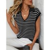 Women's V-Neck Sleeveless Knit Top Striped Collared Sweater for Casual Style - 3 of 4